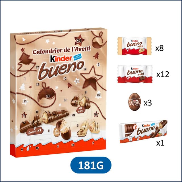8000500446706 - Kinder - Calendrier de l'avent Bueno chocolat au lait et noisettes