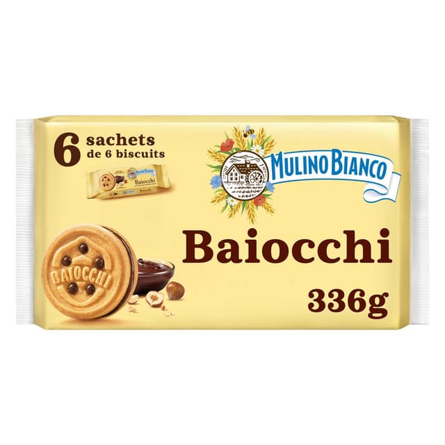 8076809517706 - Mulino Bianco - Biscuits Baiocchi snack fourrés à la crème aux noisettes et au cacao