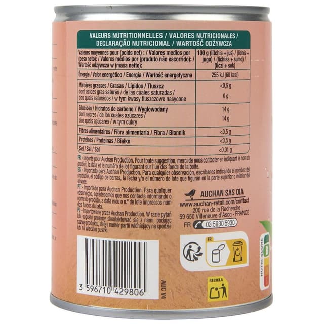 3596710429806 - Auchan - Lychees au Sirop