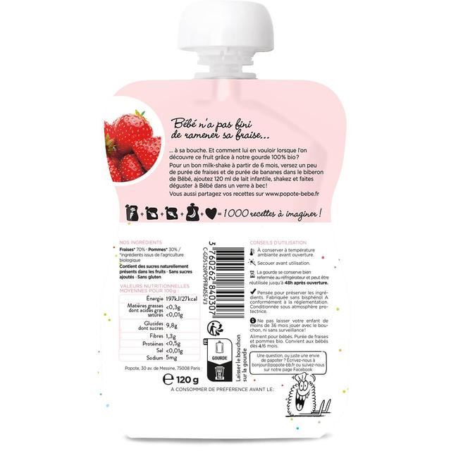 3760262840307 - Popote - Fraise Bio Gourde Bébé Dès 4/6 mois