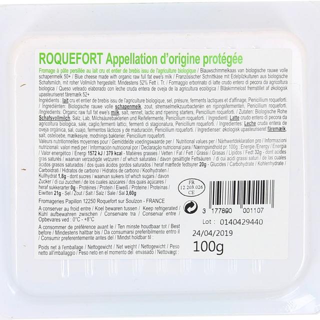 3177890001107 - Papillon - Roquefort bio au lait cru