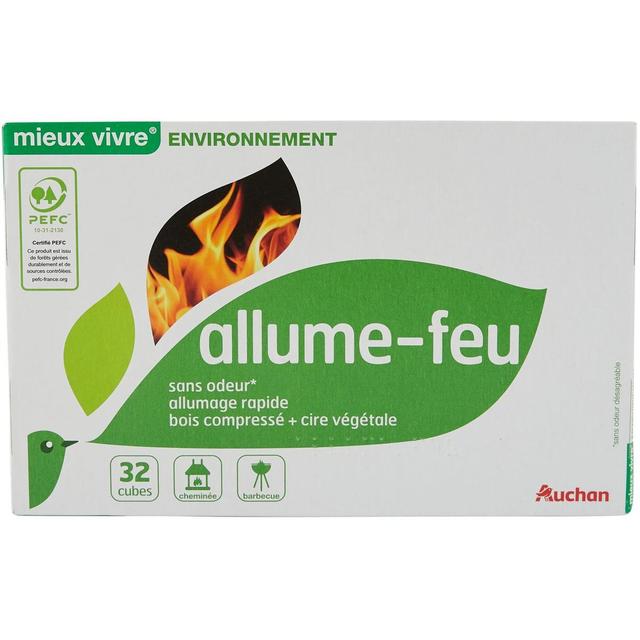 3596710512607 - Auchan Mieux Vivre - Allume-feu au bois compressé et cire végétale