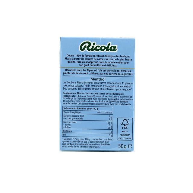 7610700015407 - Ricola - Bonbons aux plantes suisses sans sucre menthol