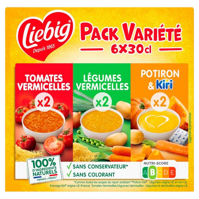 3036815475907 - Liebig - Family Pack recettes assorties - Tomates, Légumes, Kiri Soupe liquide en brique individuelle