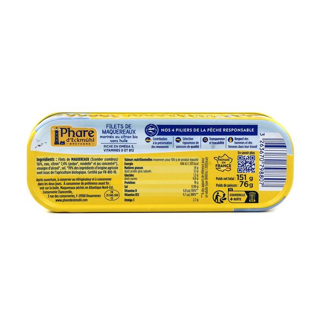 3263670798807 - Phare d'Eckmuhl - Filets de maquereaux marinés au citron bio sans huile, Pêche Responsable
