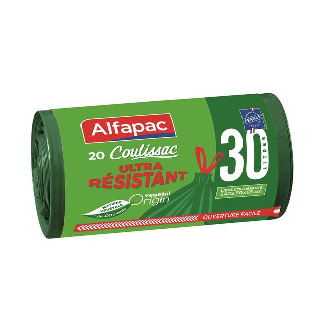3232767300308 - Alfapac - Sacs poubelle 30L coulissac à liens coulissants Vegetal Origin