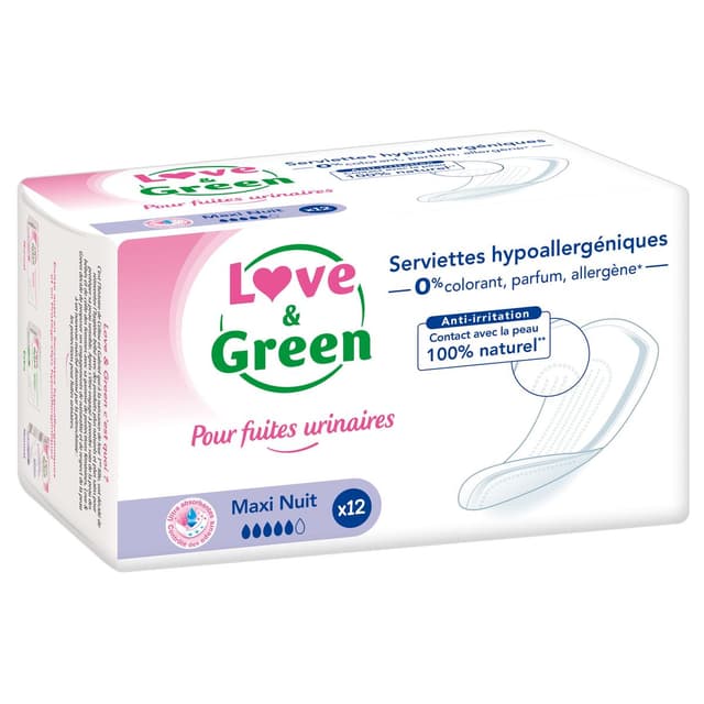 3700668701208 - Love & Green - Serviettes Écologiques Maxi Nuit pour Fuites Urinaires