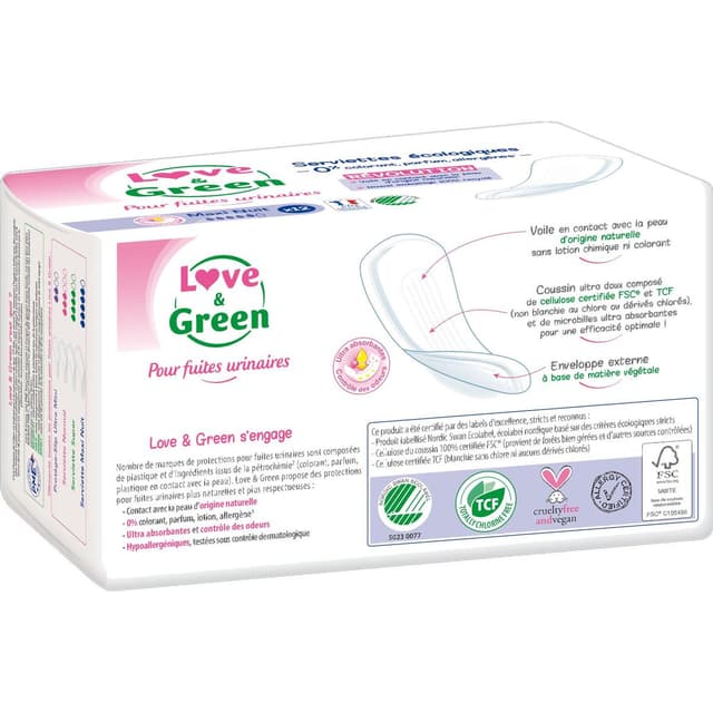 3700668701208 - Love & Green - Serviettes Écologiques Maxi Nuit pour Fuites Urinaires