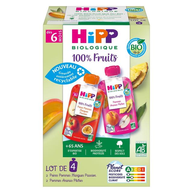4062300468108 - Hipp - 100% Fruits - 2 Variétés Purées de Fruits Bio Gourde Bébé Dès 6 mois