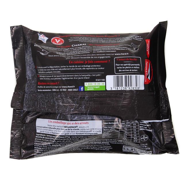 3181238928308 - Charal - Tartare de boeuf Façon Brasserie 3%MG aux Couteaux et sa Sauce