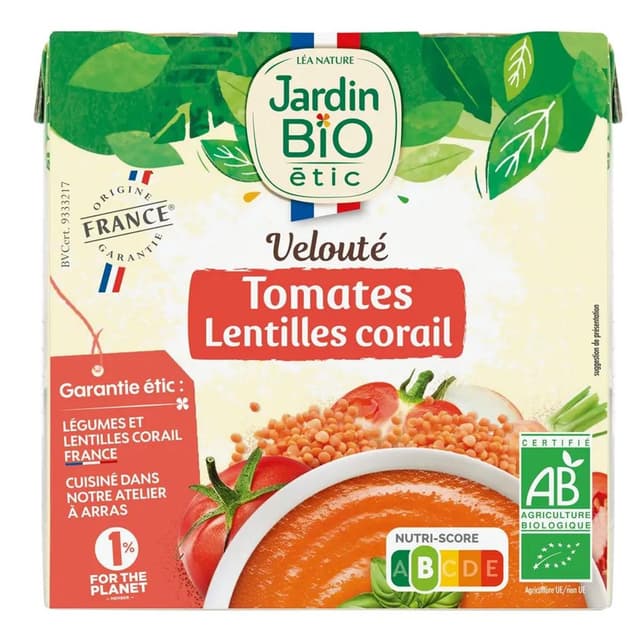3456300019308 - Jardin Bio Etic - Velouté de tomates et lentilles corail bio Soupe liquide en brique individuelle
