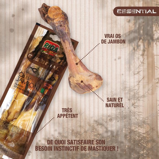 3166780059908 - Riga Essential - Os de Jambon de Porc Maxi à mastiquer - Friandise Récompense pour chien moyen et grand