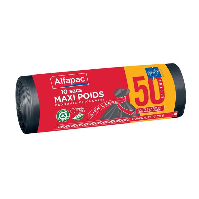 3232767510509 - Alfapac - Sacs poubelle 50L maxi poids à liens Vegetal Origin®