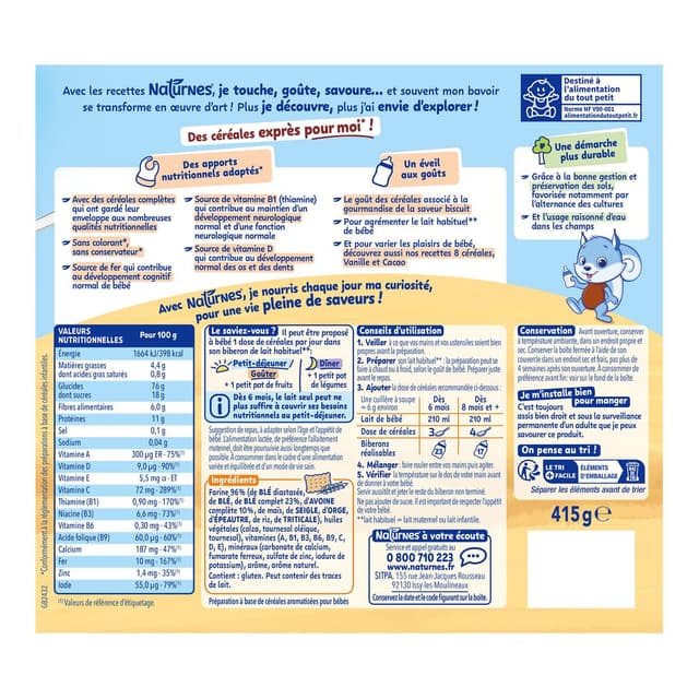 8445291051409 - Naturnes® - P'tite Céréale - Céréales Saveur Biscuit Bébé Dès 6 mois