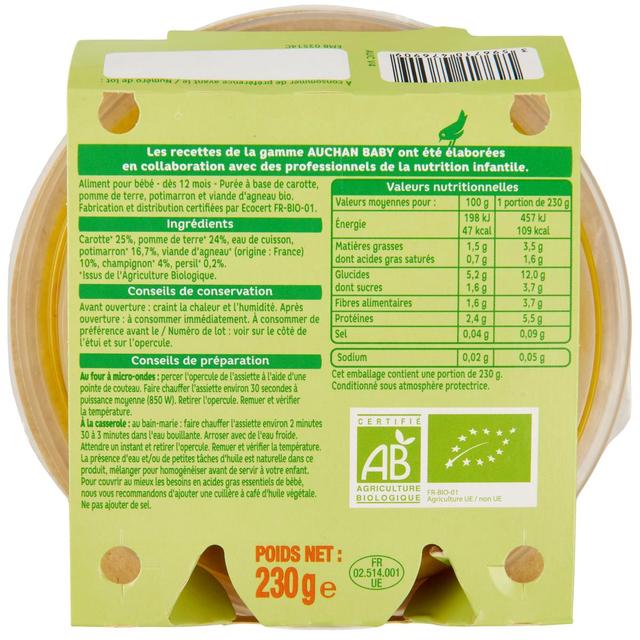 3596710476909 - Auchan Baby Bio - Navarin d'Agneau Bio Assiette Bébé dès 12 mois