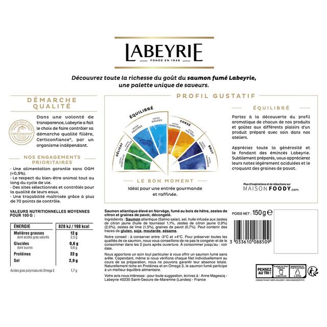 3033610088509 - Labeyrie - Saumon Fumé Emincés Fondants Eclats de Citron & Graines de Pavot