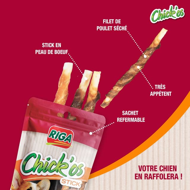 3166780060010 - Riga Chick'Os - Sticks au Poulet - Friandise Récompense pour chien x8