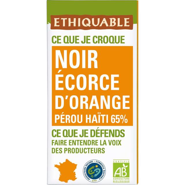 3760091720610 - Ethiquable - Commerce Equitable - Chocolat Noir Orange confite 65% Cacao Bio du Pérou ou Haïti