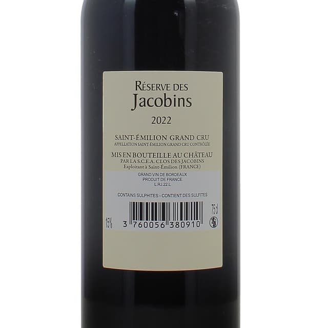 3760056380910 - Saint Emilion Grand Cru AOC - Reserve Des Jacobins