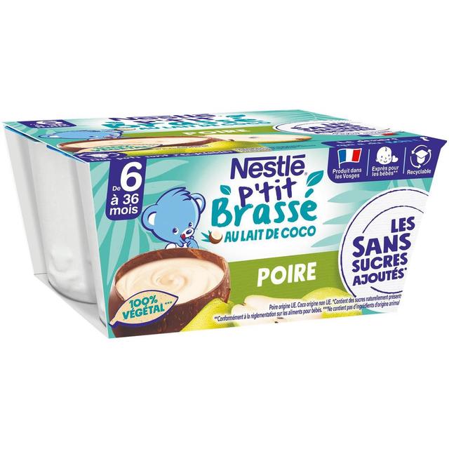 7613287930910 - Nestlé - P'tit Brassé - Dessert Végétal Lait de Coco Poire Sans Sucres Ajoutés Coupelle Bébé Dès 6 mois