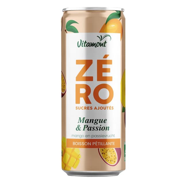 3289196821010 - Vitamont - Zéro- Boisson gazeuse Mangue Passion bio sans sucres ajoutés