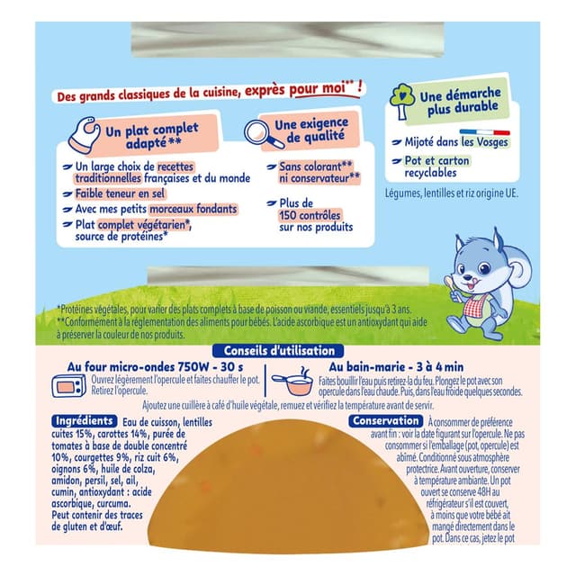8445291591110 - Naturnes® - P'tite Recette - Dahl de légumes lentilles riz bol bébé dès 15 mois