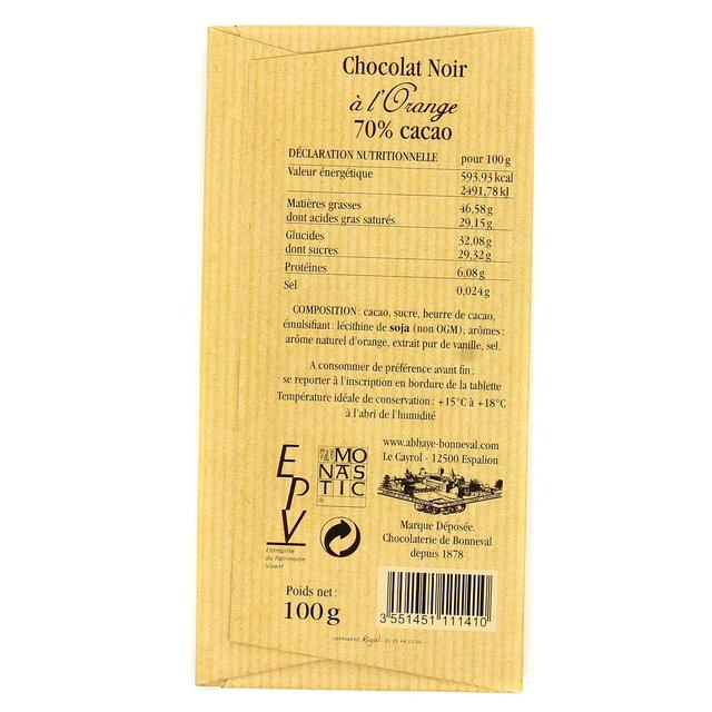 3551451111410 - Abbaye De Bonneval - Chocolat noir à l'orange 70% de cacao
