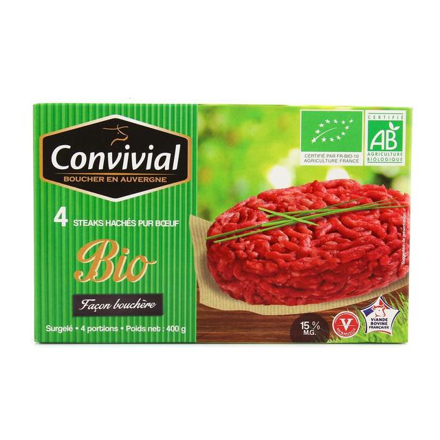 3463490012910 - Convivial - Steaks hachés façon bouchère pur boeuf Bio 15%mg