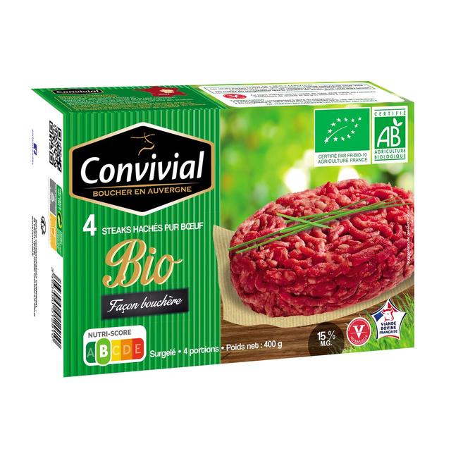 3463490012910 - Convivial - Steaks hachés façon bouchère pur boeuf Bio 15%mg