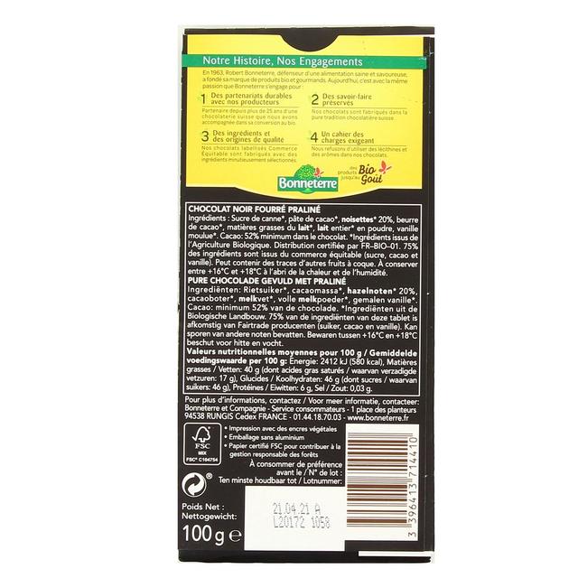3396413714410 - Bonneterre - Chocolat Noir fourré Praliné bio