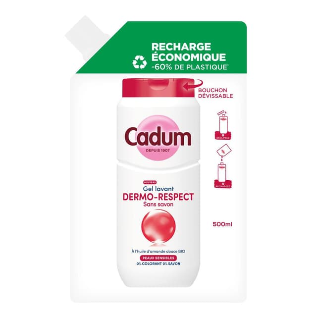 3600551187310 - Cadum - Gel Lavant Dermo-Respect à l'Huile d'Amande Douce Bio Recharge