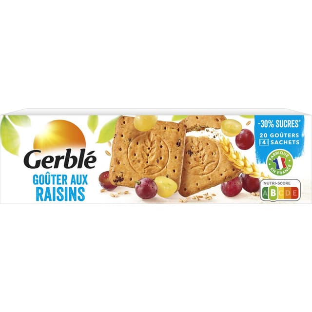 3251491787810 - Gerblé Teneur Réduite - 20 Goûters aux raisins -32% de sucres en moins