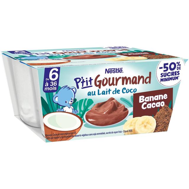 8445291058910 - Nestlé - P'tit Gourmand - Dessert au Lait de Coco Banane Cacao Coupelle Bébé dés 6 mois
