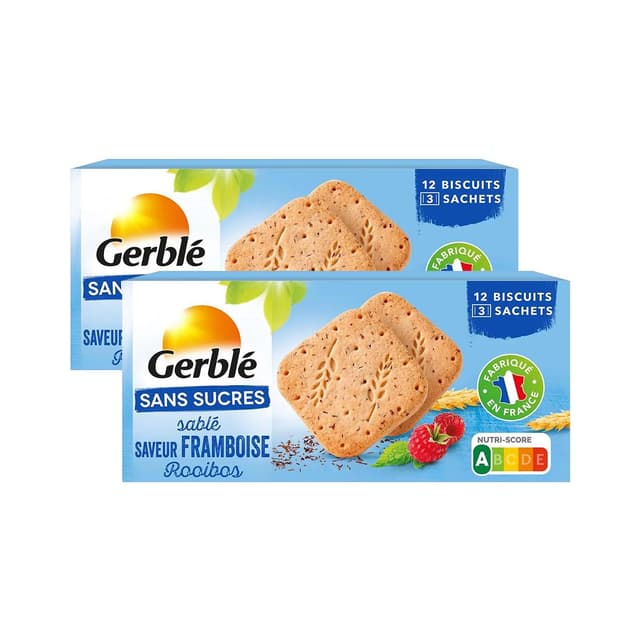 3175681155589 - Gerblé Sans Sucres - 12 Biscuits Sablé saveur Framboise Rooibos