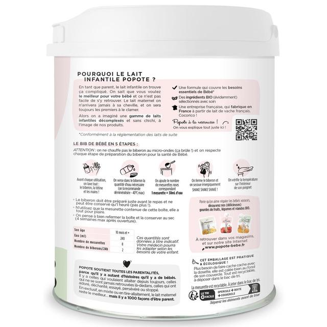 3760262841311 - Popote - Lait de Croissance Bio 3ème âge en Poudre, Dès 10 Mois