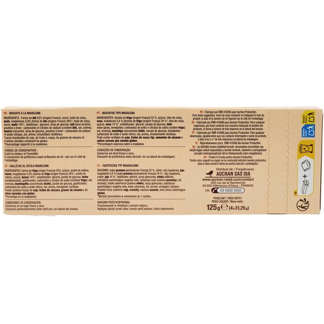 3596710481811 - Auchan - Palets biscuits recette à la madeleine sachets fraîcheur
