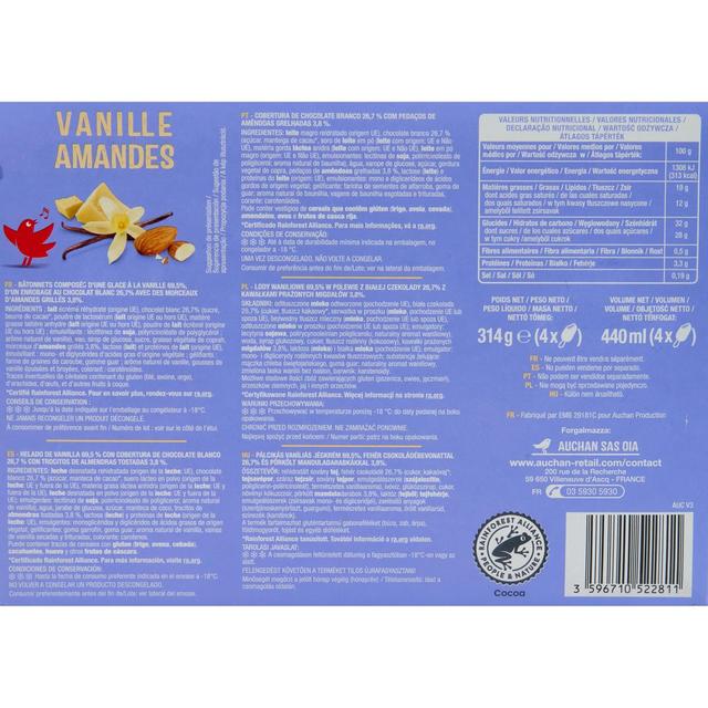 3596710522811 - Auchan - Bâtonnets glacés vanille et amandes