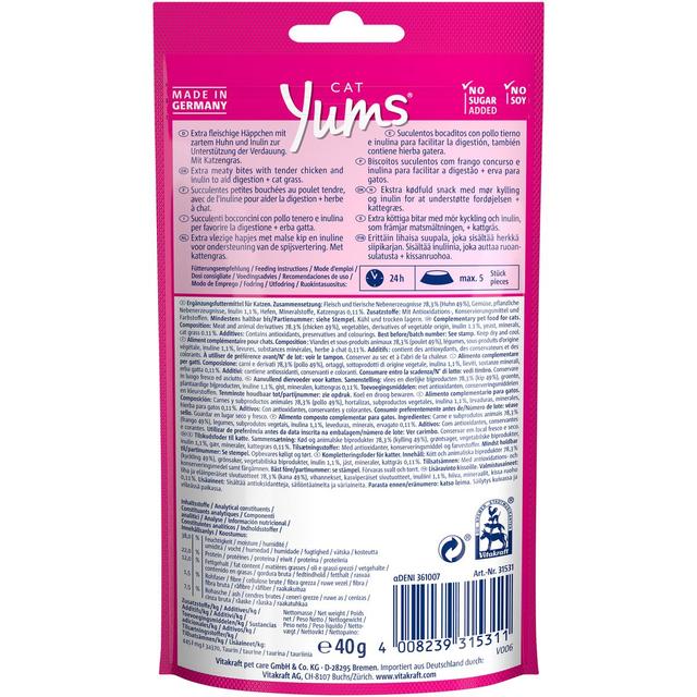 4008239315311 - Vitakraft Cat Yums - Bouchées au Poulet et Herbe à chat - Friandise pour chat
