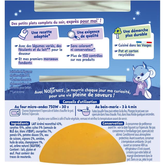 7613035096011 - Naturnes® - P'tit Souper - Crème de Légumes, Tendres Pâtes Bol Bébé Dès 8 mois