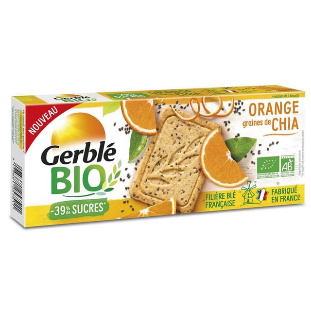 3175681257511 - Gerblé Bio - 12 Sablés Orange Graine Chia -39% de sucres en moins Bio