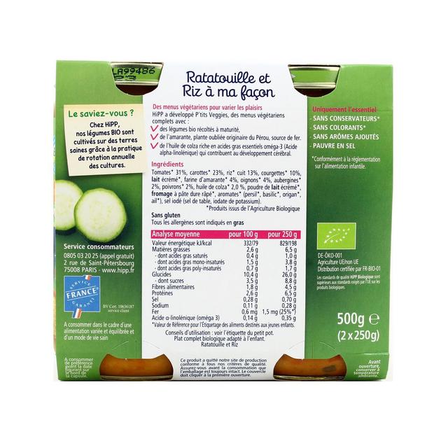 4062300408111 - Hipp - P'tits Veggies - Ratatouille et Riz à ma façon Bio Pot Bébé Dès 12 mois