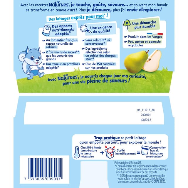 7613035009011 - Naturnes® - P'tit Brassé - Dessert Lacté Poire Coupelle Bébé Dès 6 mois