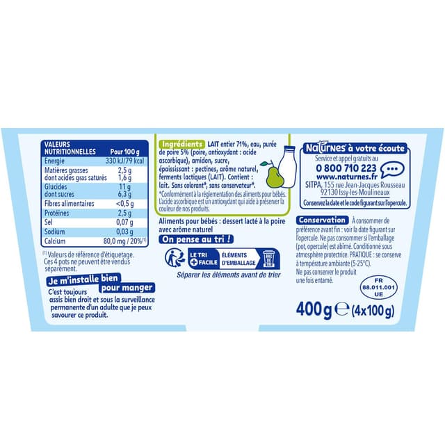 7613035009011 - Naturnes® - P'tit Brassé - Dessert Lacté Poire Coupelle Bébé Dès 6 mois