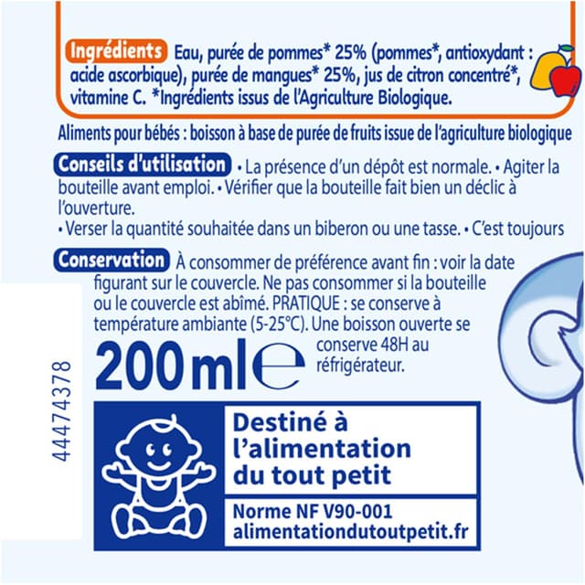 7613036760812 - Naturnes® - Pomme Mangue Bio Boisson Bébé Dés 6 mois