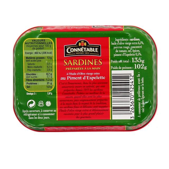 3263670125412 - Connetable - Sardines à l'Huile d'Olive Vierge Extra et piment d'Espelette Doux