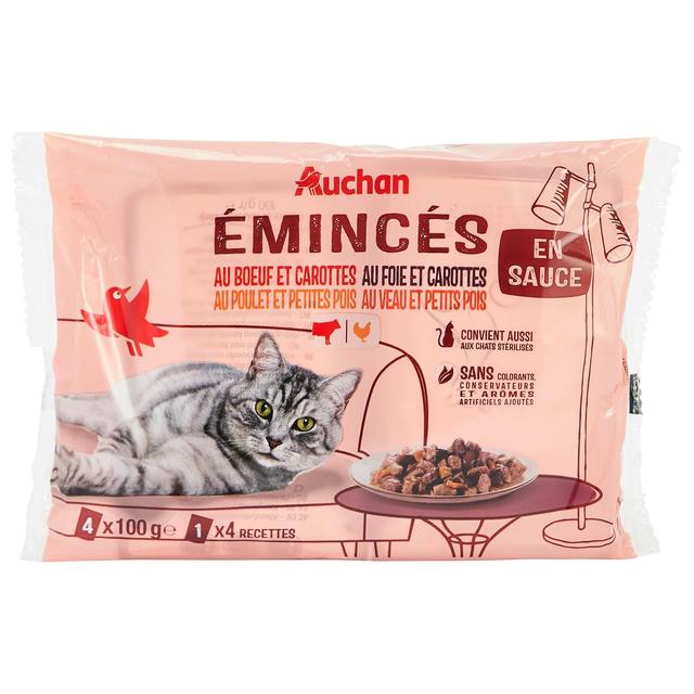 3596710485512 - Auchan - Sachets émincés en sauce viandes et légumes pour chat et chat stérilisé