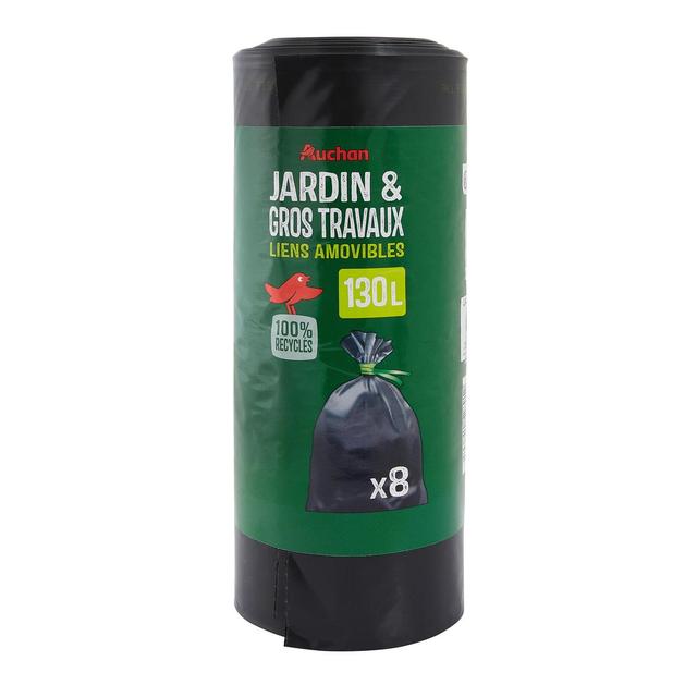 3596710528912 - Auchan - Sacs poubelle 100% recyclés pour jardins et gros travaux avec liens amovibles 130l