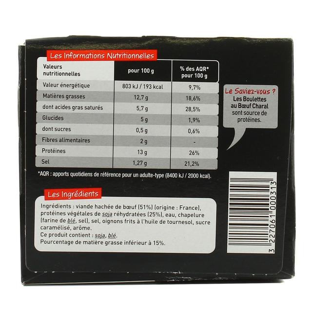 3227061000313 - Charal - Boulettes de boeuf 15%mg