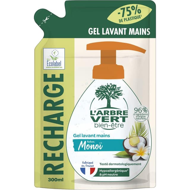 3450601049613 - L'Arbre Vert Bien-Etre - Gel lavant mains parfum Monoï recharge
