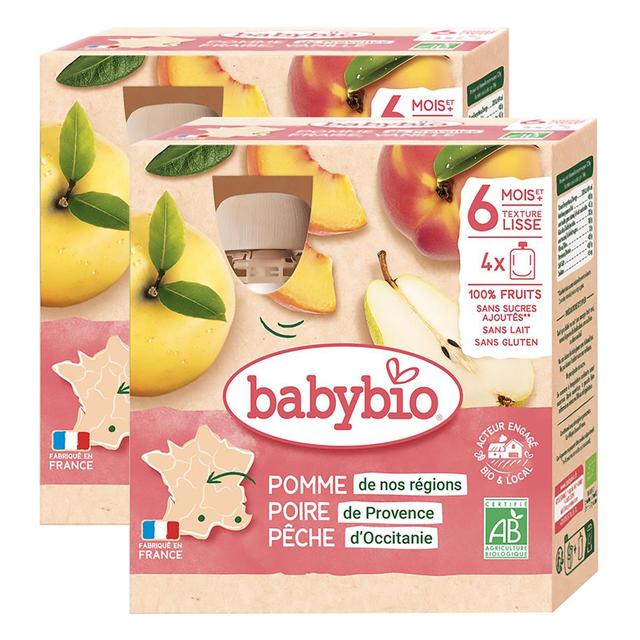 2050000312014 - Babybio - Pomme, Poire, Pêche Bio Gourde Bébé Dès 6 mois